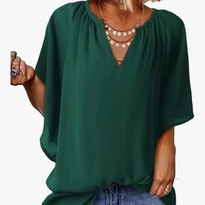 Elegant Green Women's V-Neck Top with Flutter Sleeves - So Pretty! XL